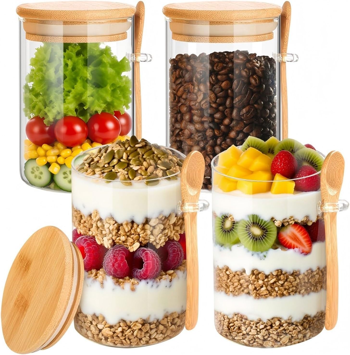 Meal Prep Oatmeal - Tyrixma 16oz Glasbehälter mit Deckel für