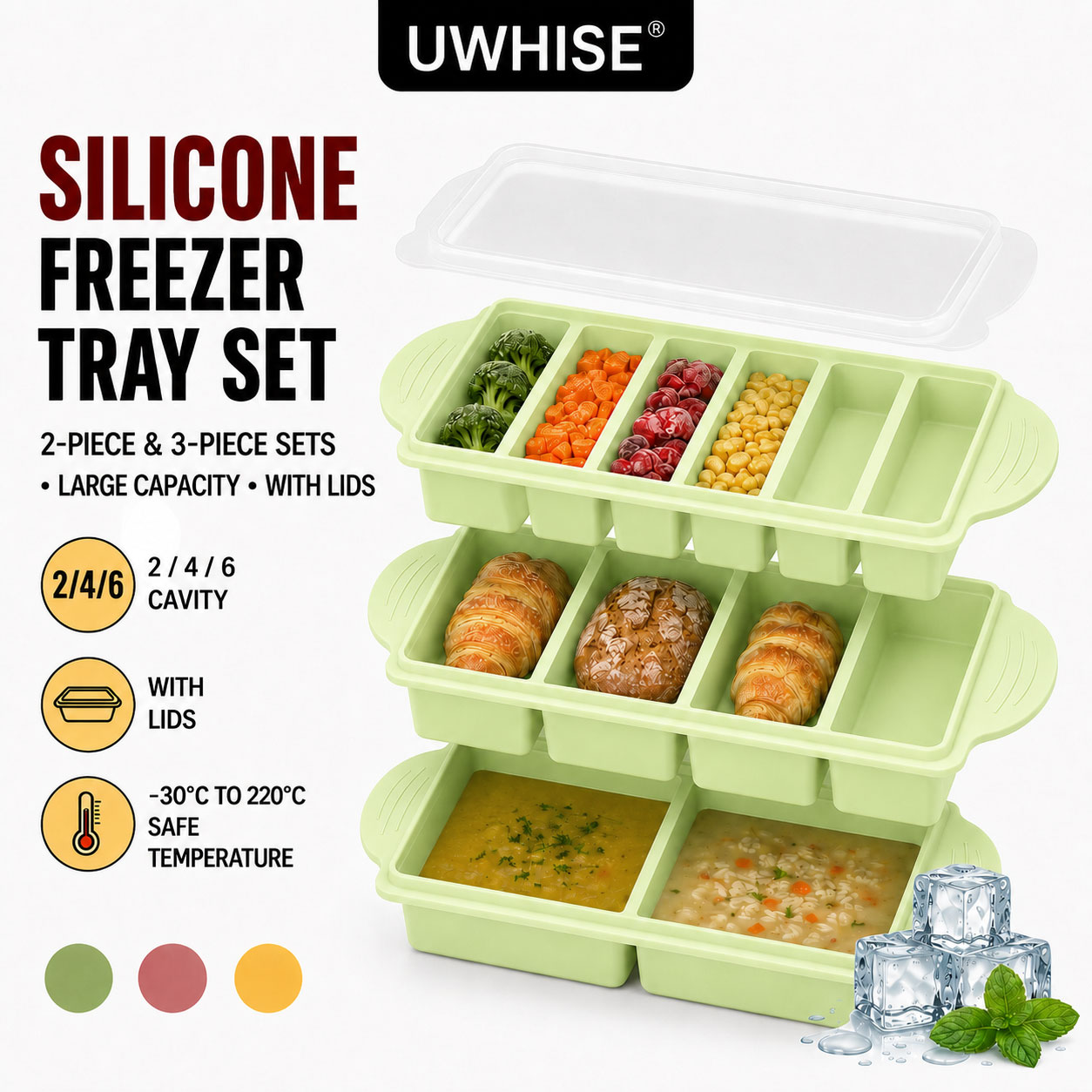 Meal Prep Oatmeal - Uwhise 2/3er-Pack Silikon-Gefrierbehälter mit Deckel, Suppen-Gefrierbehälter,