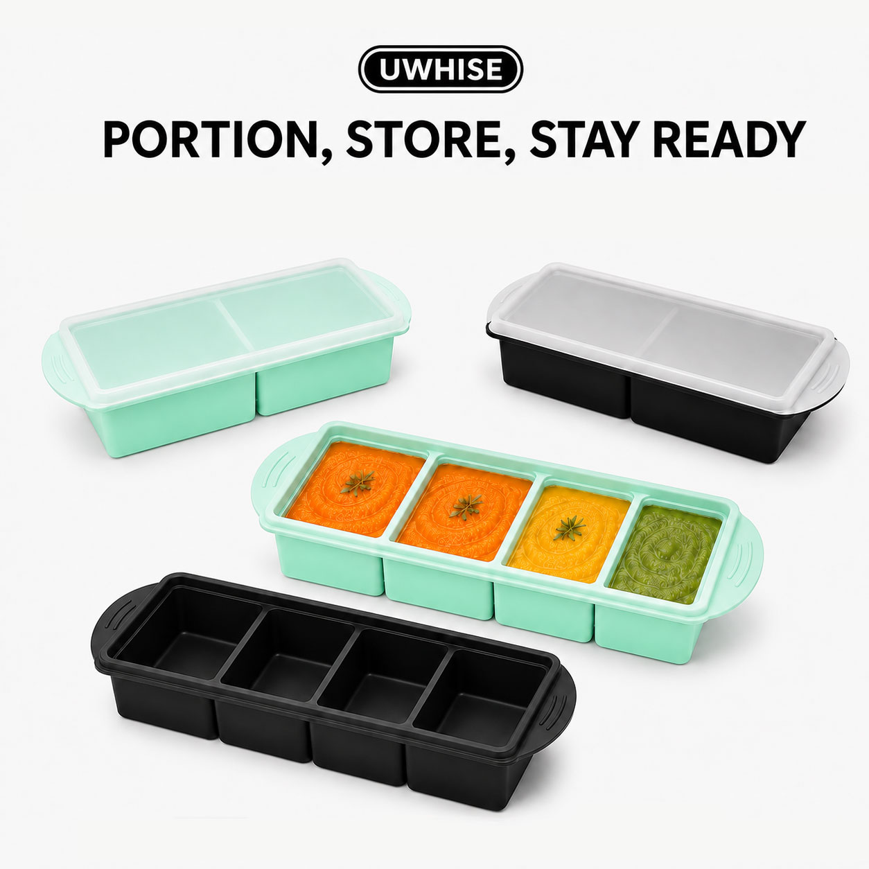 Meal Prep Oatmeal - Uwhise Silikon-Suppen-Gefrierbehälter für Babynahrung mit Deckel,