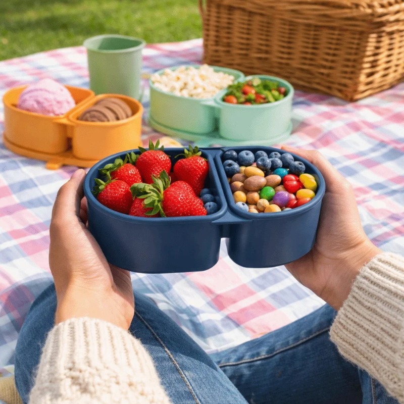 Meal Prep Oatmeal - Lebensmittelechte Silikon-Lunchbox Wiederverwendbare Doppelkammer-Snackbehälter mit Deckel