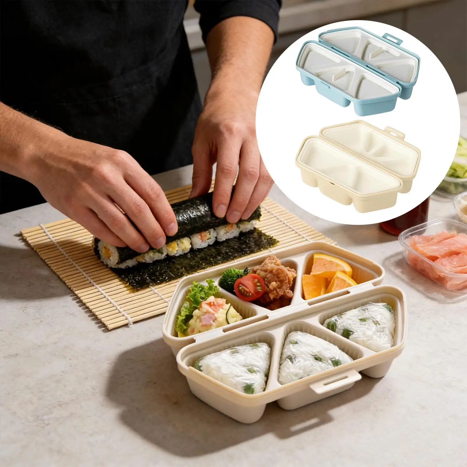 Meal Prep Onigiri - Sushi-Former mit 6 Fächern, Dreieckige Reisball-Onigiri-Form,